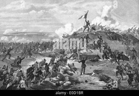 Soldati francesi storming Fort Malakhov, Guerra di Crimea, 1853 - 1856 Foto Stock