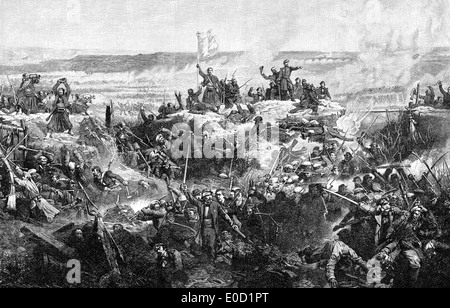 Soldati francesi storming Fort Malakhov, Guerra di Crimea, 1853 - 1856 Foto Stock