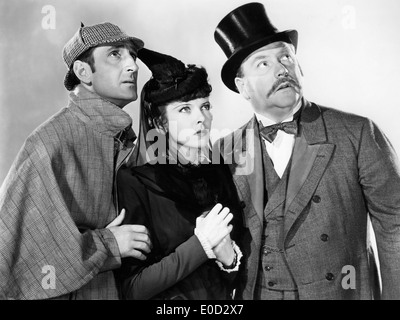Le avventure di Sherlock Holmes 1939 Twentieth Century Fox Film con da sinistra: Basil Rathbone, Ida Lupino, Nigel Bruce Foto Stock