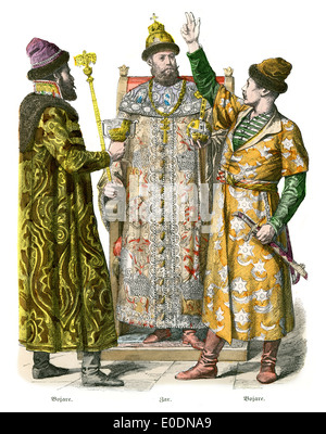 Costumi tradizionali della Russia, del XVII e XVIII secolo. Lo Zar e Bojars. Foto Stock
