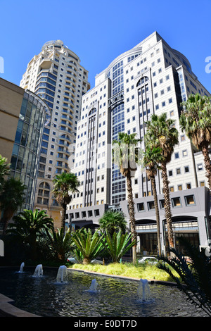 Grattacieli nel quartiere degli affari, Maude Street, CBD, Sandton, Johannesburg, Provincia di Gauteng, Repubblica sudafricana Foto Stock