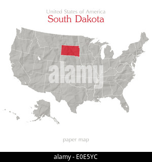 Stati Uniti d'America map e Sud Dakota territorio sulla trama della carta Foto Stock