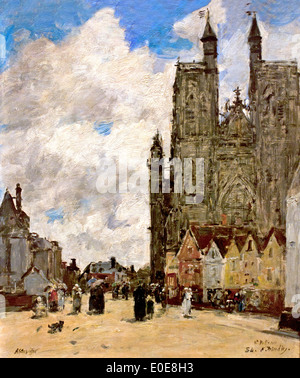 La piazza della chiesa di San Vulfran in Abbeville 1884 Eugène Boudin 1824-1898 Francia - Francese Foto Stock