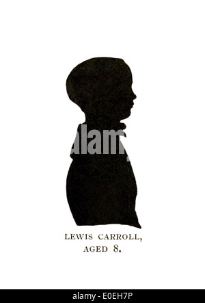 Silhouette ritratto del Reverendo Charles Lutwidge Dodgson (1832-1898), meglio conosciuto come Lewis Carroll in 1840 all'età di 8 anni. Foto Stock