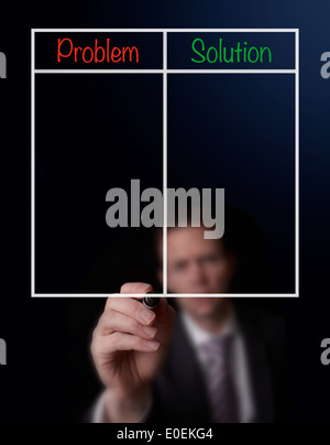 Imprenditore il la scrittura a mano di un problema e la soluzione elenco Foto Stock