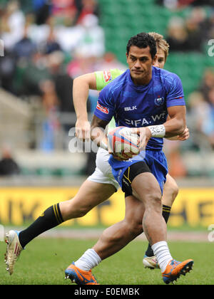 Londra, Regno Unito. 11 maggio 2014 Fale So'oialo di Samoa durante la piastra semi partita finale tra il Sud Africa e Samoa presso il Marriott London Sevens Rugby essendo mantenuto a Twickenham Rugby Stadium di Londra come parte della HSBC Sevens World Series. Foto di Roger Sedres/ImageSA Foto Stock