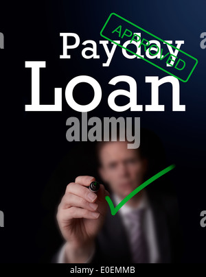 Un sottoscrittore iscritto Payday Loan approvato su uno schermo. Foto Stock