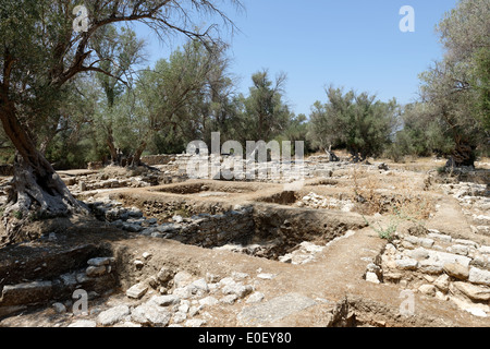 Rovine scavi sulla acropoli antica corretta Eleutherna Creta Grecia rovine sono in gran parte da strutture e Foto Stock