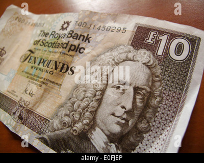 Crumpled RBS £10 nota Foto Stock