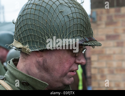 La riadozione, o rievocazione storica, gruppo specializzato in GIs americano della guerra mondiale 2 da D-Day, Giugno 1944 alla fine della guerra Foto Stock