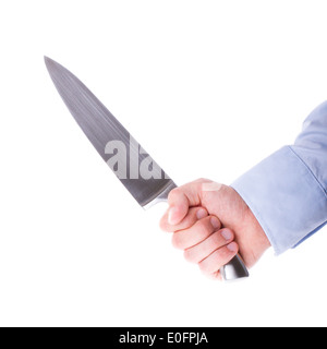 Maschio con un coltello affilato in mano. Foto Stock