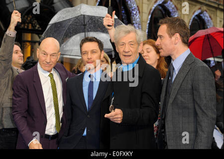 Cast assiste gli X-MEN: GIORNI DI FUTURO PASSATO UK PREMIERE su 12/05/2014 di Odeon Leicester Square, Londra. Persone nella foto: Patrick Stewart, James McAvoy, Sir Ian McKellen, Michael Fassbender . Foto di Julie Edwards Foto Stock