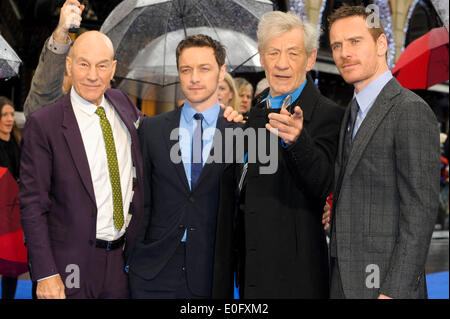 Cast assiste gli X-MEN: GIORNI DI FUTURO PASSATO UK PREMIERE su 12/05/2014 di Odeon Leicester Square, Londra. Persone nella foto: Patrick Stewart, James McAvoy, Sir Ian McKellen, Michael Fassbender . Foto di Julie Edwards Foto Stock