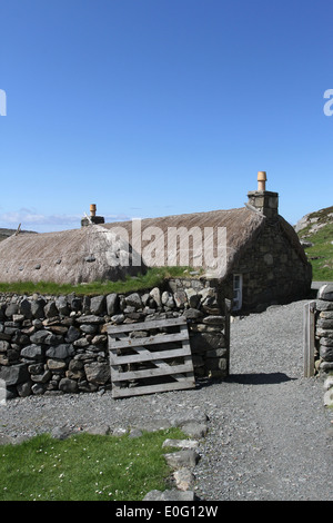 Blackhouse village garenin isola di Lewis in Scozia maggio 2014 Foto Stock