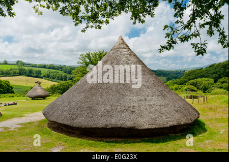 Castell Henllys Iron Age Village Reconstruction in Pembrokeshire West Wales Foto Stock