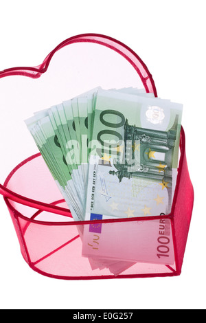 Un sacco di euro di banconote con cuore, Viele Euro Geldscheine mit Herz Foto Stock