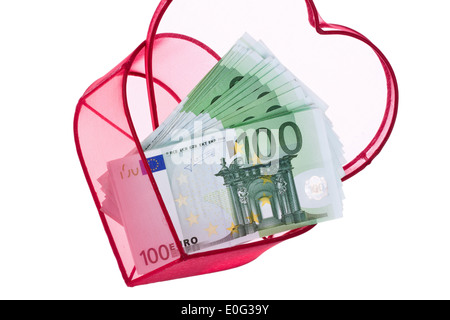 Un sacco di euro di banconote con cuore, Viele Euro Geldscheine mit Herz Foto Stock