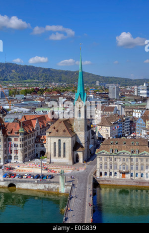 Fraumuenster, chiesa, Limmat, Zurigo, Svizzera Foto Stock