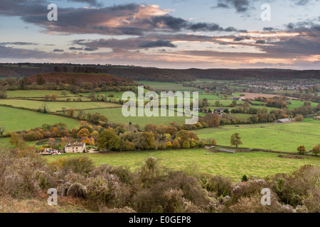 Vista dal picco giù vicino a Dursley, Gloucestershire Foto Stock