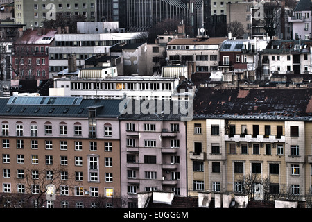 Inverno urbanscape vista di edifici a Budapest Ungheria Foto Stock