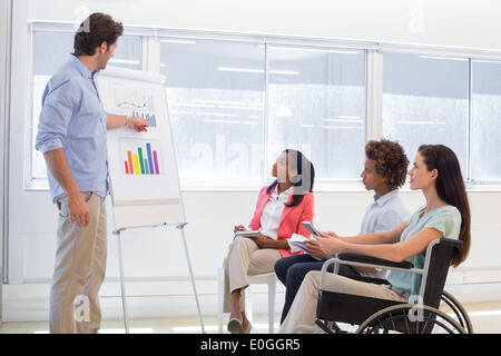 Imprenditore attraente presentazione grafico ai colleghi di lavoro Foto Stock