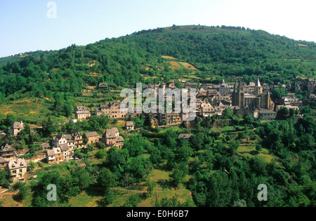 Conques villaggio in Aveyron, Francia Foto Stock