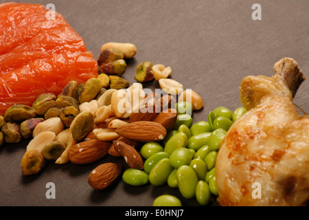 Alimenti ricchi di proteine Foto Stock