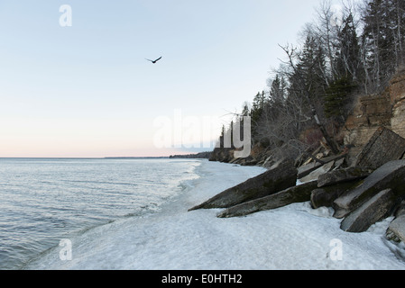 Neve in riva al lago, il Lago Winnipeg, Hecla mola Parco Provinciale, Manitoba, Canada Foto Stock