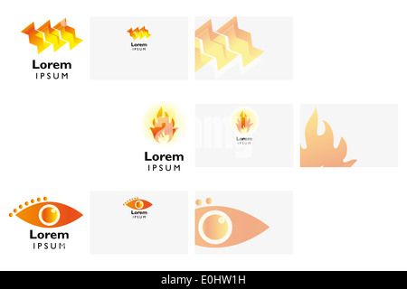 3 diversi disegni logo con business card modello illustrazione vettore isolato su bianco Foto Stock