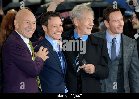 Patrick Stewart, James McAvoy, Sir Ian McKellen e Michael Fassbender arriva per il Regno Unito Premiere di X-Men giorni Di Futuro Passato. Foto Stock