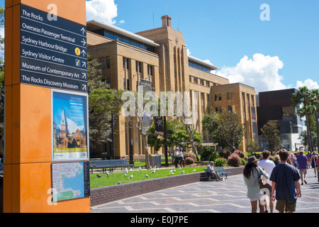 Sydney Australia,West Circular Quay,cartello,frecce,indicazioni,Museo di Arte Contemporanea,AU140310033 Foto Stock