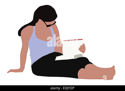 Giovane donna la lettura di un libro - Illustrazione da foto originale Foto Stock