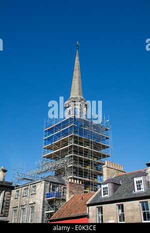 Haddington Town House steeple lavori di restauro e ponteggi. Foto Stock