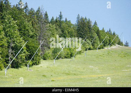 Il cannone neve, durante il Big Bike Festival Vercors, Villard de Lans, Isere, Rhone Alpes, Francia Foto Stock