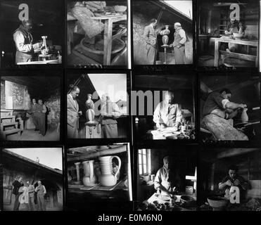 Serie di foto di Pablo Picasso lavorando sul suo ceramiche Foto Stock