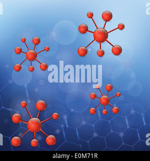 Illustrazione colorata con abstract palle rosse su uno sfondo blu per il vostro design Foto Stock