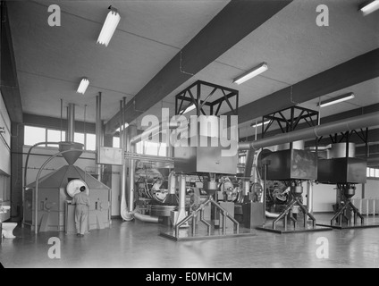 Fotografia del Fábrica de Café TOFA di Tofa, Portogallo, che cattura la sua architettura industriale e le attività della fabbrica di caffè, scattata da Mário Novais. Foto Stock