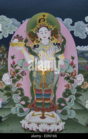 Bhutanese di pittura murale in King's Palace, Thimphu Bhutan Foto Stock