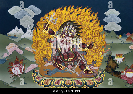Bhutanese di pittura murale in King's Palace, Thimphu Bhutan Foto Stock