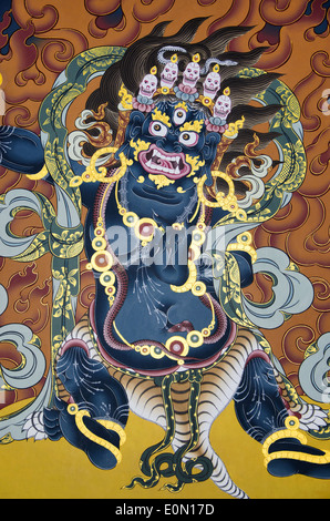 Bhutanese di pittura murale in King's Palace, Thimphu Bhutan Foto Stock