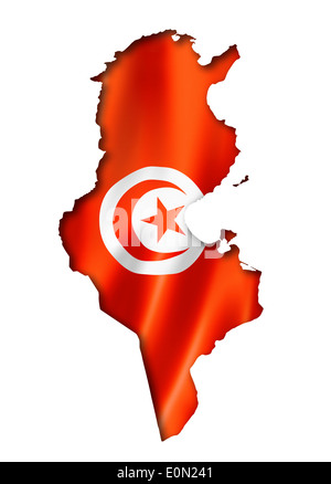 Bandiera della Tunisia mappa tridimensionale, rendering isolato su bianco Foto Stock