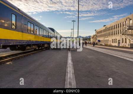 Alaska Railroad Anchorage treno deposito a Anchorage, Alaska. Foto Stock