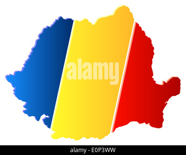 3D La Romania Mappa con bandiera illustrazione vettoriale Foto Stock