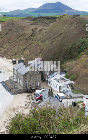 Case di pietra a Porthdinllaen Bay, Gwynedd, il Galles del Nord Foto Stock