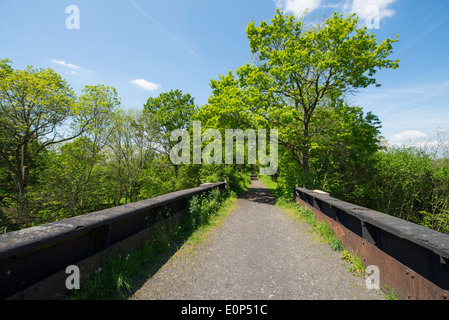 Rudgwick, WEST SUSSEX REGNO UNITO, Downs Link Il percorso attraversa due in disuso tier ponte ferroviario sul fiume Arun Foto Stock