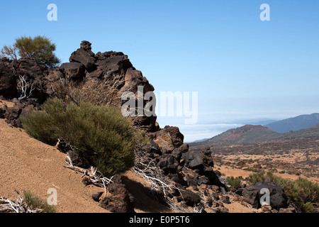 Tenerife, lava coperto il paesaggio della zona attorno al monte Teide Foto Stock