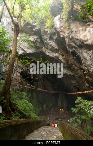 Scale che portano a un enorme pagoda di profumo in una caverna nel Vietnam. Foto Stock