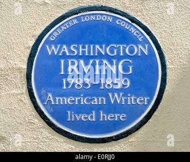 Londra, Inghilterra, Regno Unito. Targa blu alla ex casa di Washington Irving (scrittore americano: 1783-1859) in Argyll Street, W1 Foto Stock