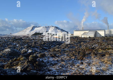 Svartsengi Energia geotermica Energia elettrica ferroviaria vicino Grindavik, Islanda. Foto Stock