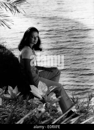 La principessa Ira Von Furstenberg in posa su una roccia sulla spiaggia Foto Stock